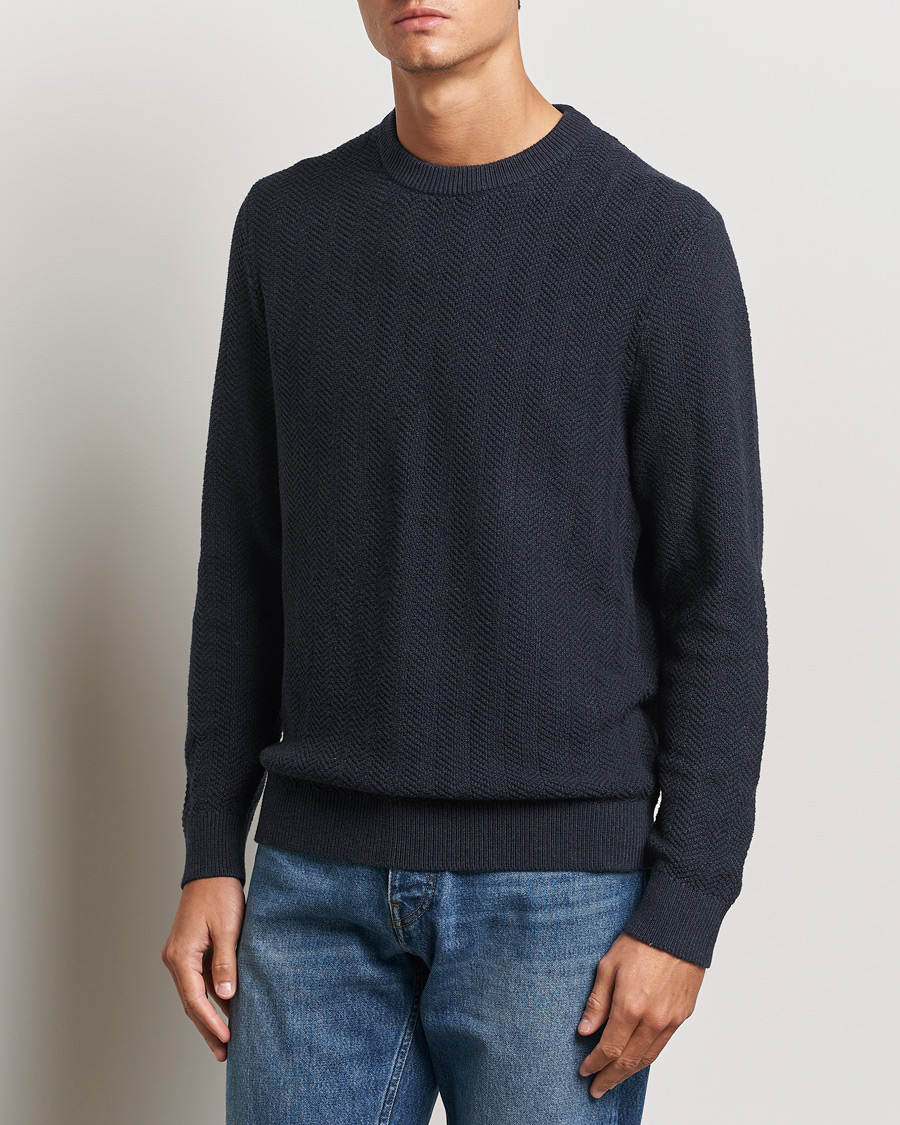 Uomini |  | NN07 | Pete Cotton Knitted Crew Neck Navy Melange