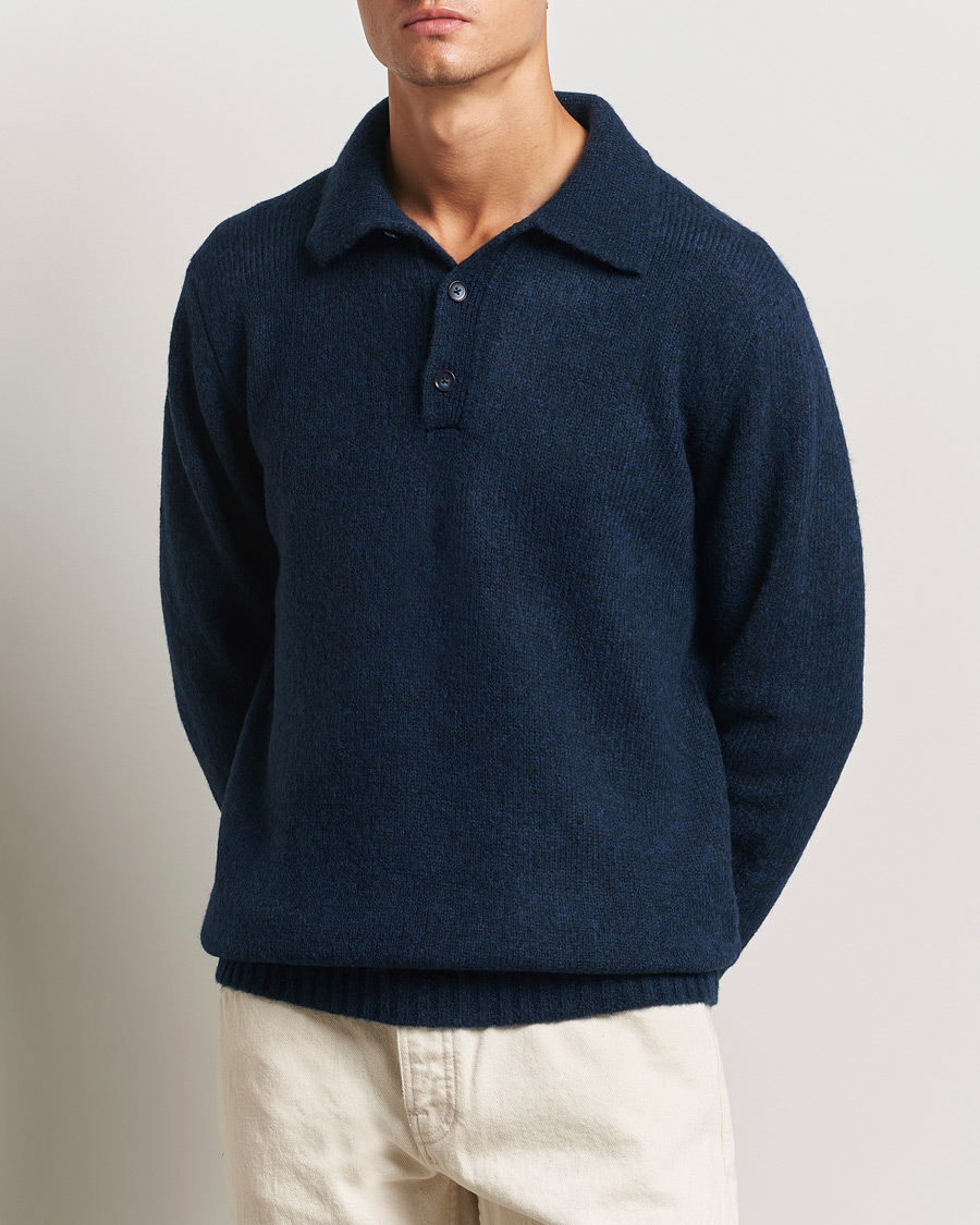 Uomini | Polo di maglia | NN07 | Lee Brushed Wool Polo Navy Blue