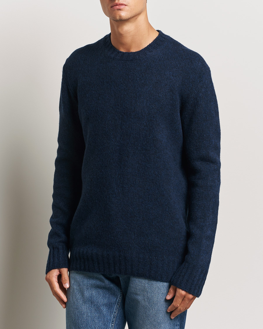 Uomini |  | NN07 | Lee Brushed Wool Crew Neck Navy Blue