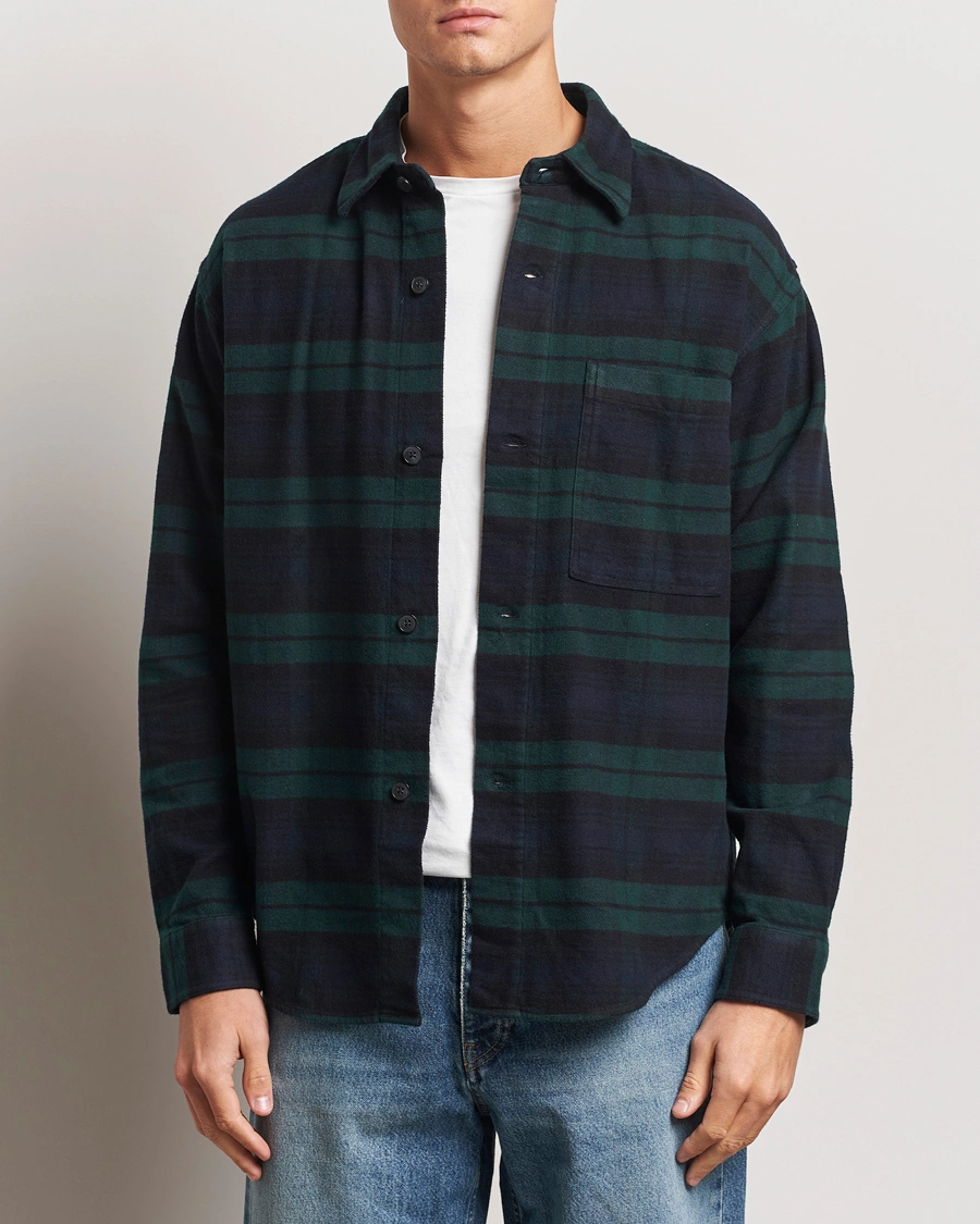 Uomini | Camicie | NN07 | Adwin Checked Flannel Overshirt Green/Blue