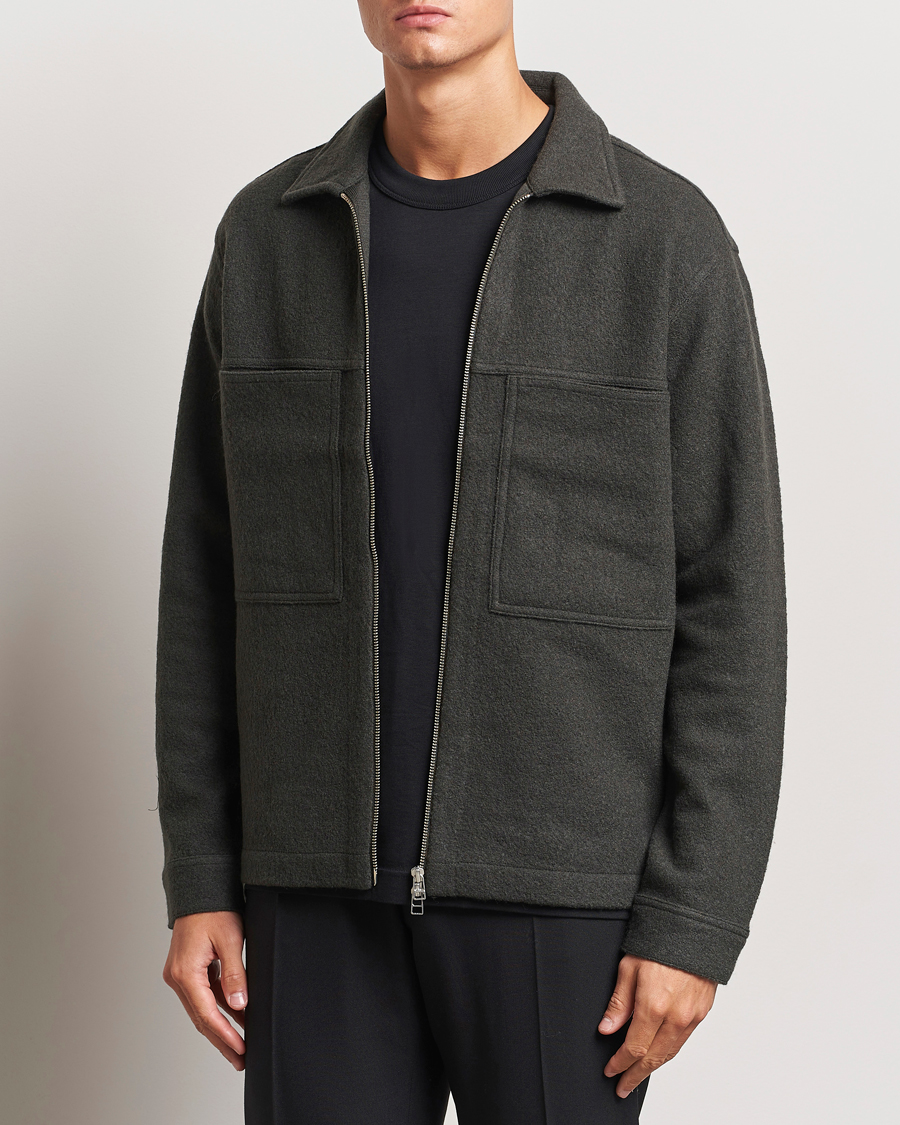 Uomini | Full-zip | NN07 | Isak Boiled Wool Full Zip Dark Army