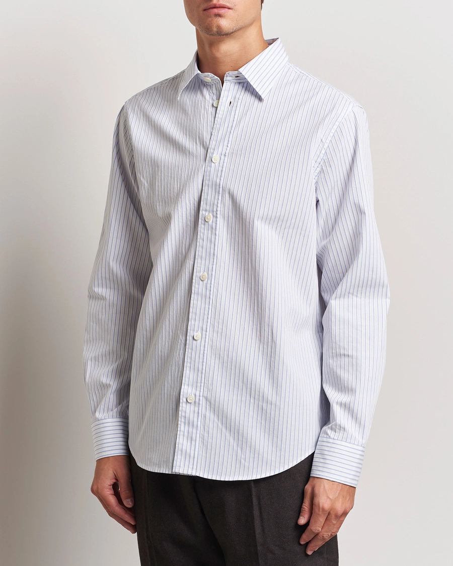 Uomini |  | NN07 | Colby Poplin Striped Shirt White/Blue