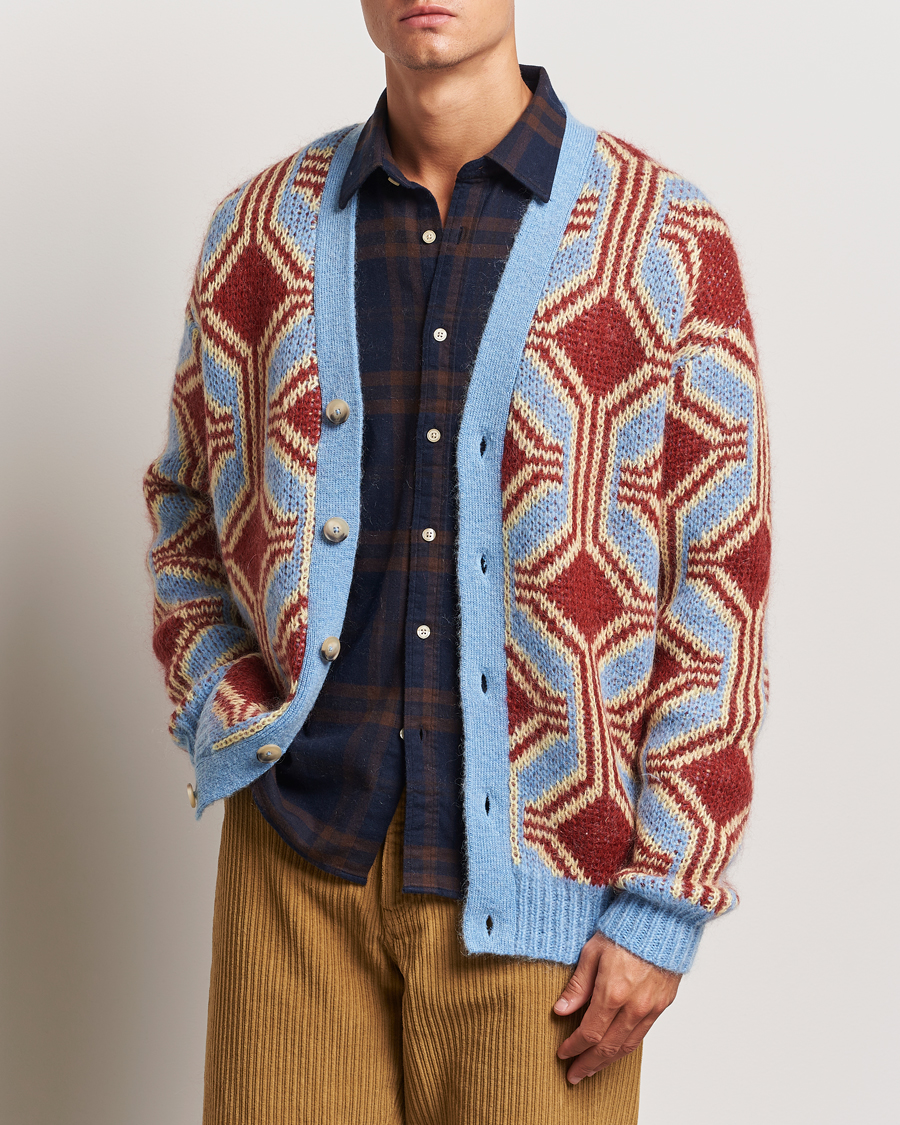 Uomini |  | Drôle de Monsieur | Geometric Mohair Cardigan Red/Blue