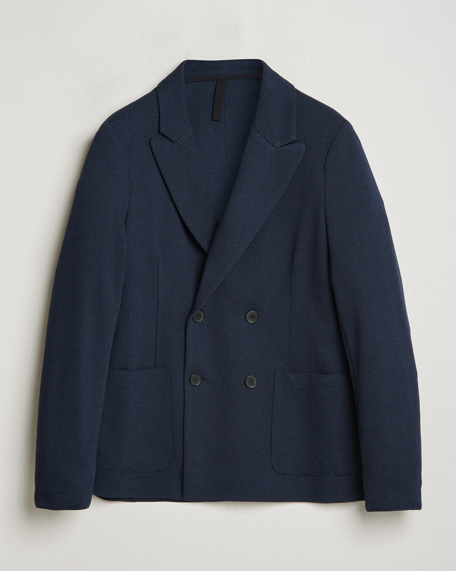 Uomini | Blazers | Harris Wharf London | Double Breasted Peak Lapel Jersey Blazer Navy Twill