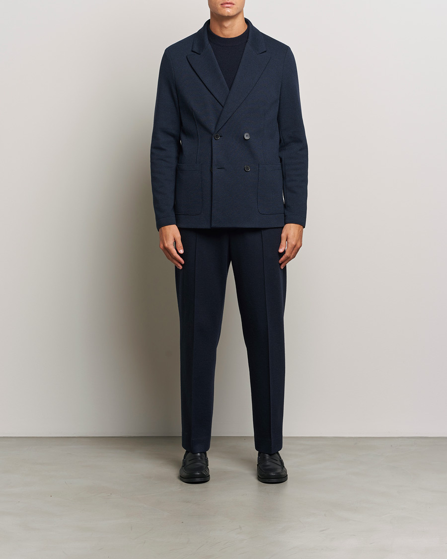 Uomini | Blazers | Harris Wharf London | Double Breasted Peak Lapel Jersey Blazer Navy Twill