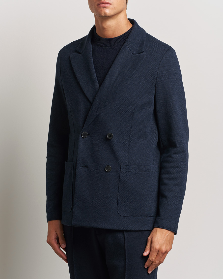 Uomini | Abbigliamento | Harris Wharf London | Double Breasted Peak Lapel Jersey Blazer Navy Twill