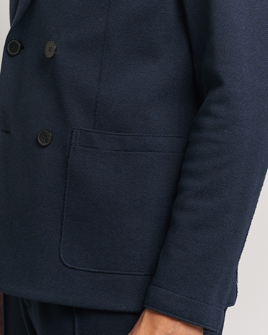 Uomini | Blazers | Harris Wharf London | Double Breasted Peak Lapel Jersey Blazer Navy Twill