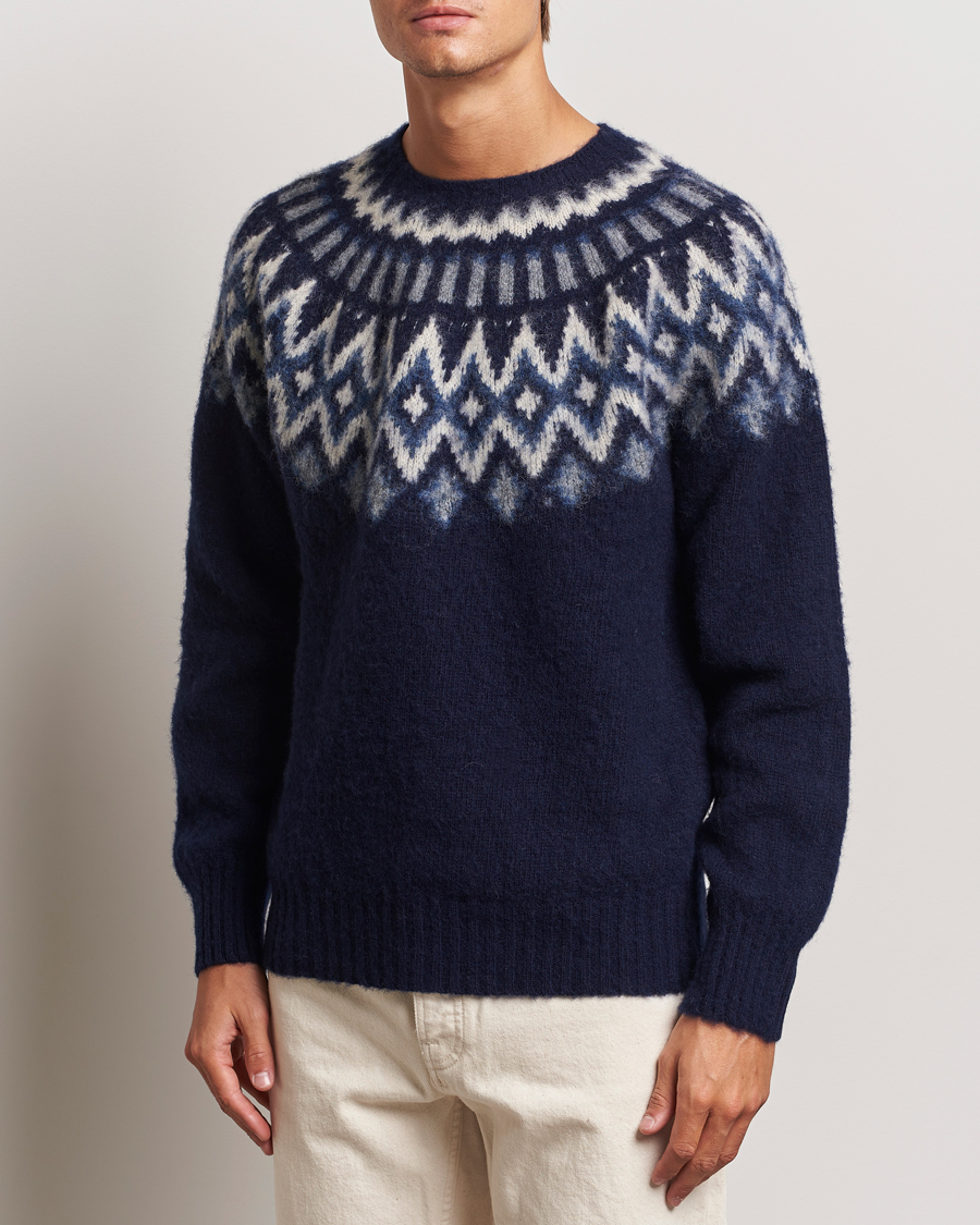 Uomini |  | Howlin\' | Brushed Wool Fair Isle Crew Sweater Denim