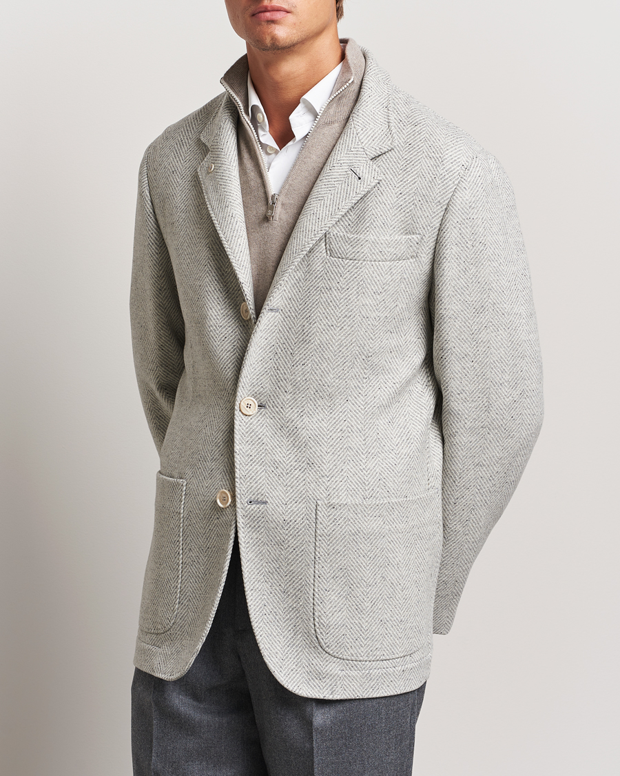 Uomini |  | Brunello Cucinelli | Cashmere Herringbone City Jacket Pearl Grey