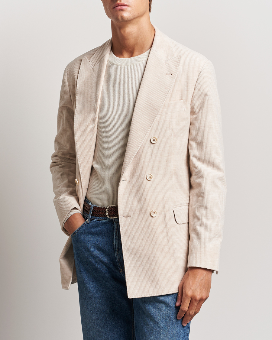 Uomini | Luxury Classics | Brunello Cucinelli | Double Breasted Cashmere Corduroy Blazer Sand