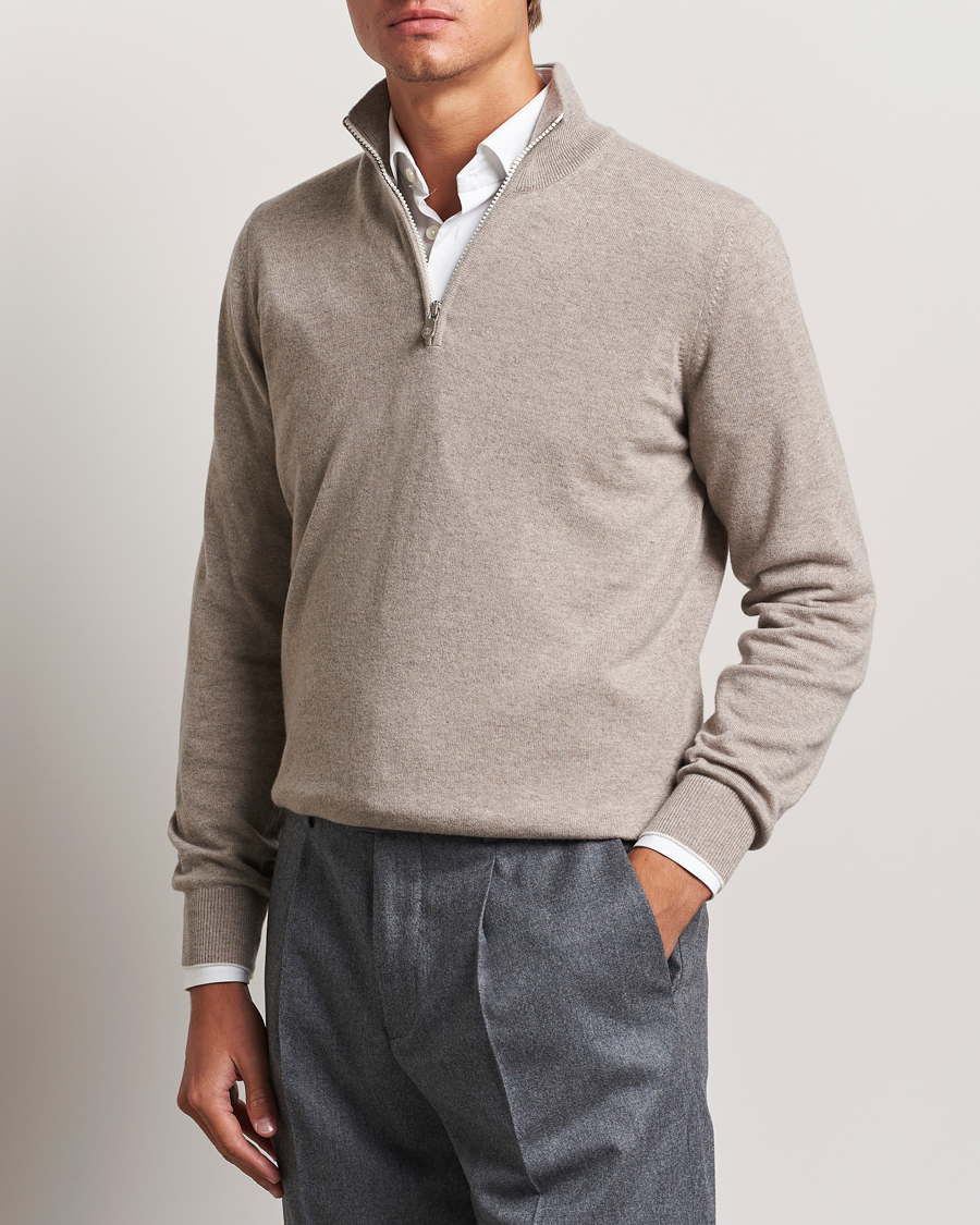 Uomini | Maglioni di cashmere | Brunello Cucinelli | 2 Ply Cashmere Half Zip Beige