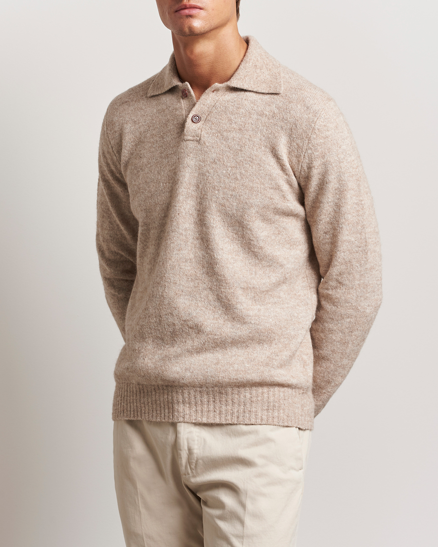 Uomini |  | Brunello Cucinelli | Alpaca Wool Long Sleeve Polo Light Beige