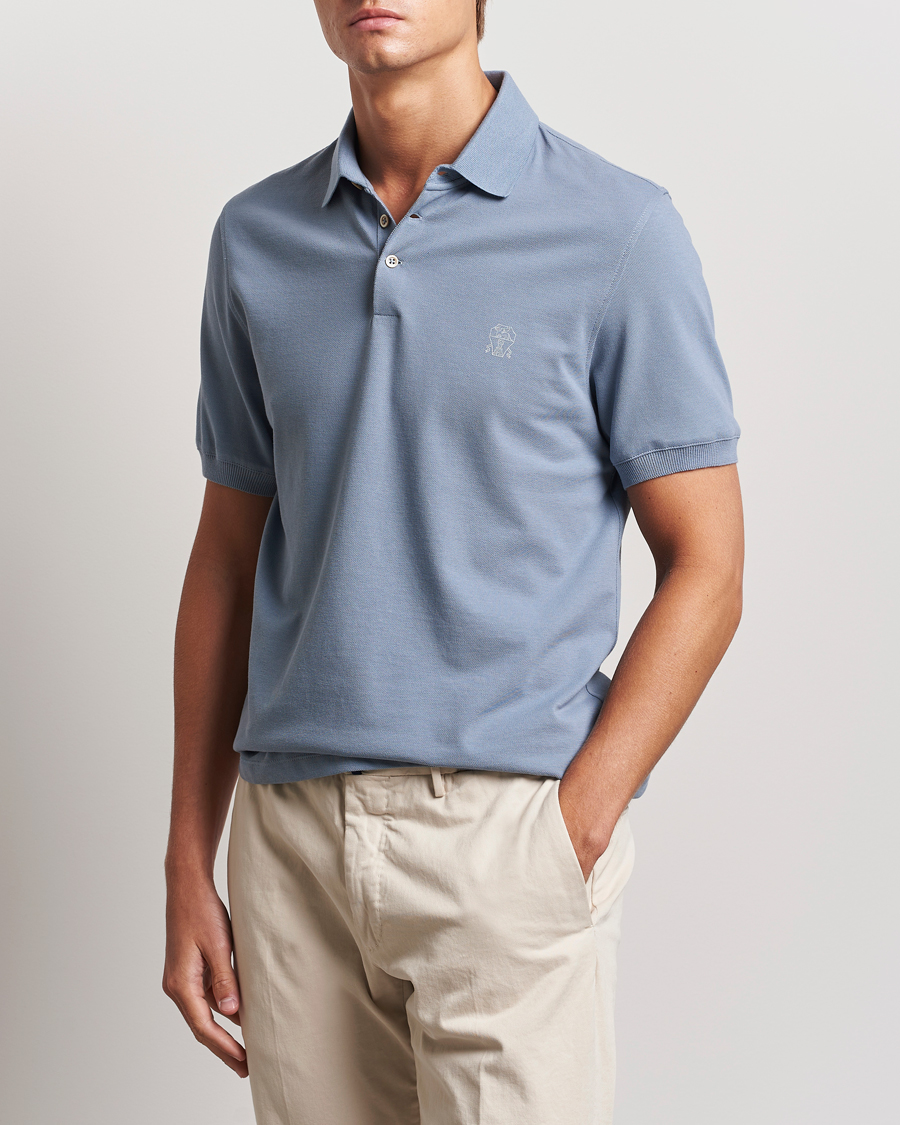 Uomini | Brunello Cucinelli | Brunello Cucinelli | Short Sleeve Logo Polo Celestial 