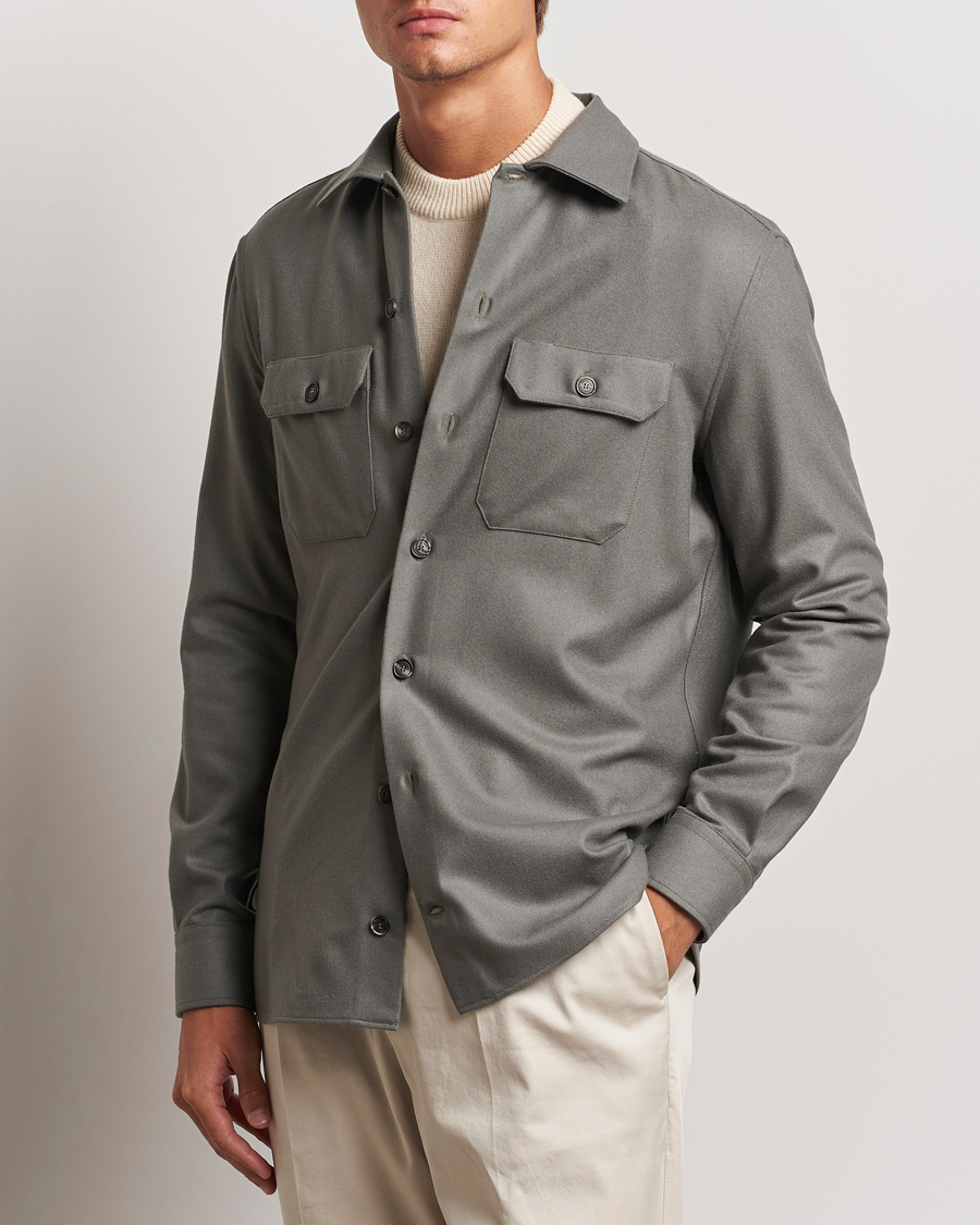 Uomini | Camicie | Brunello Cucinelli | Double Pocket Overshirt Olive