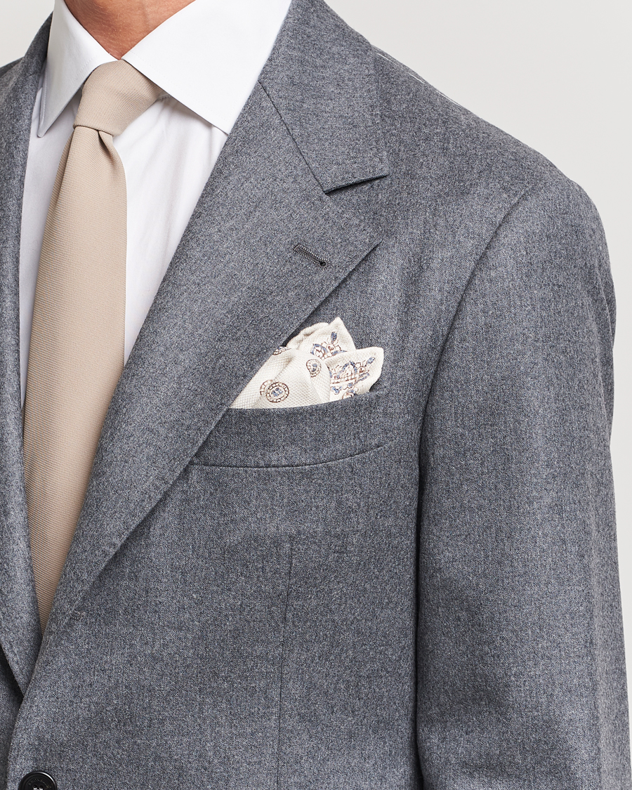 Uomini | Brunello Cucinelli | Brunello Cucinelli | Printed Silk Pocket Square Ivory