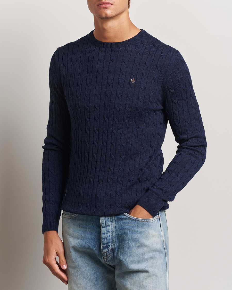 Uomini | Morris | Morris | Merino Cable O-Neck Blue