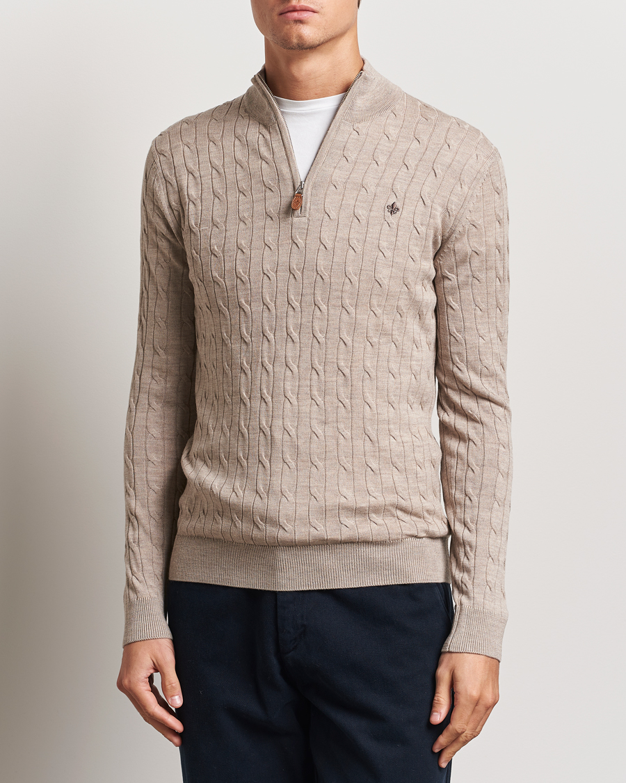 Uomini |  | Morris | Merino Cable Half Zip Khaki