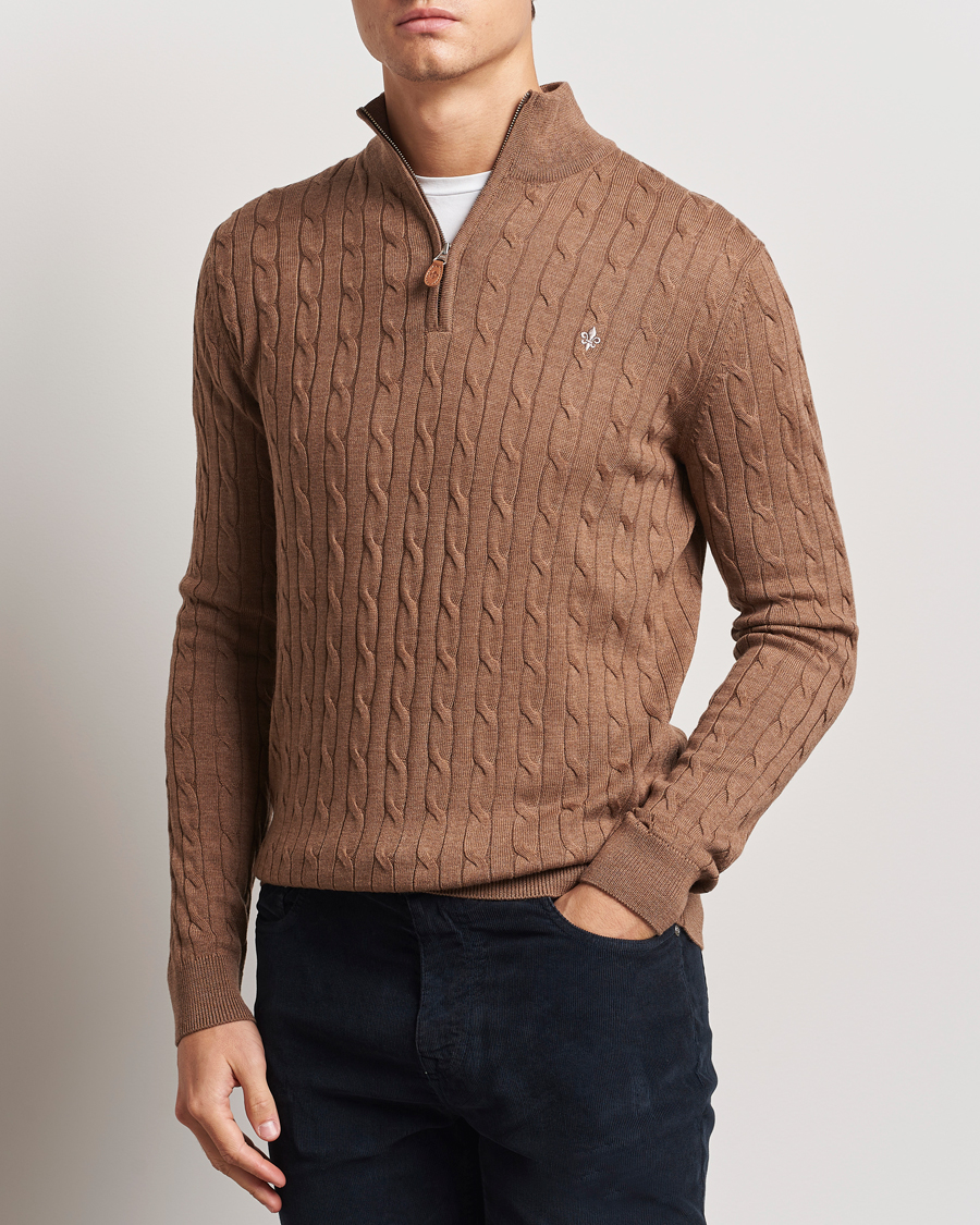 Uomini |  | Morris | Merino Cable Half Zip Camel