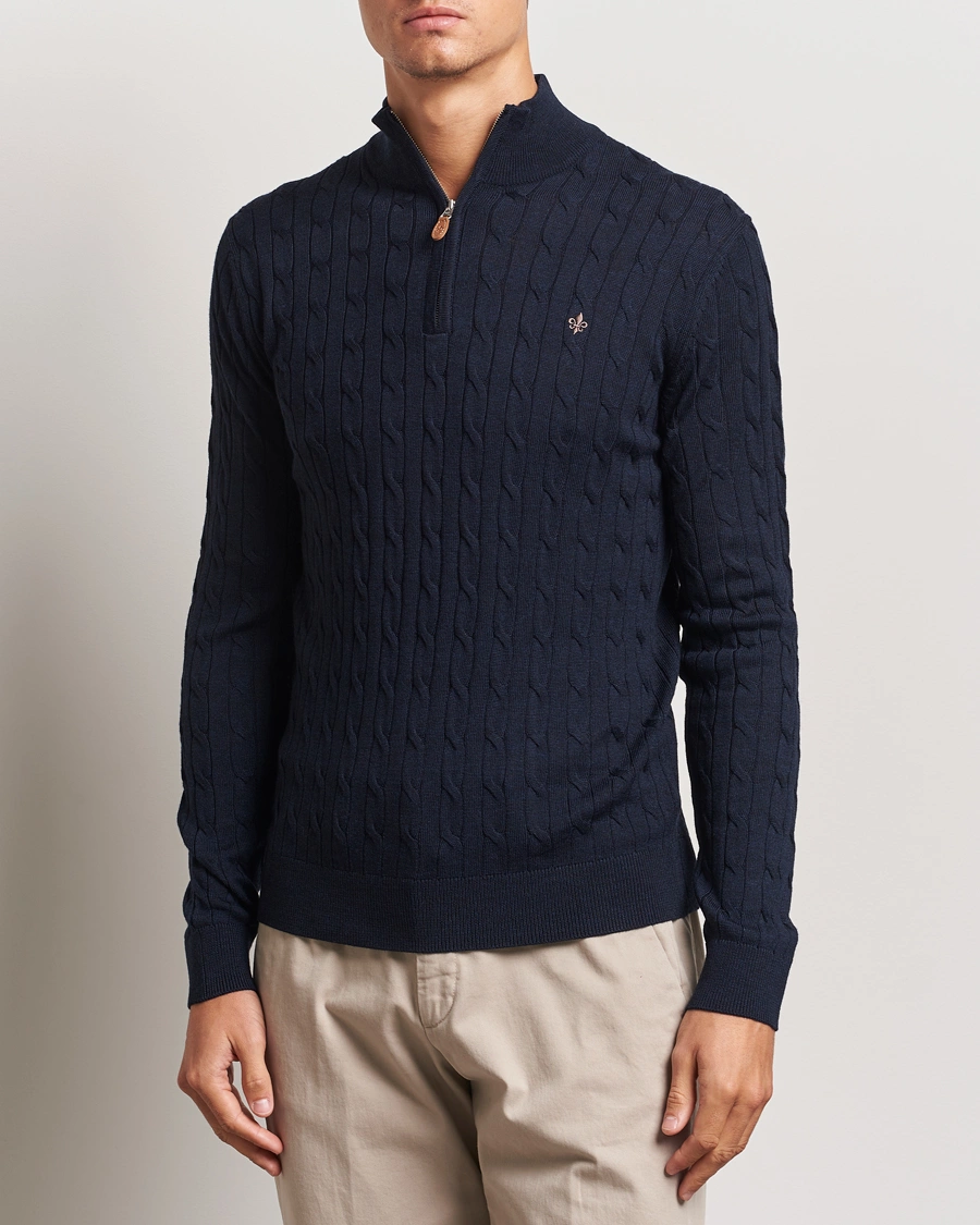 Uomini |  | Morris | Merino Cable Half Zip Navy