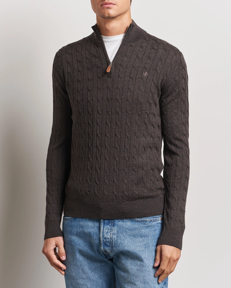 Uomini |  | Morris | Merino Cable Half Zip Brown