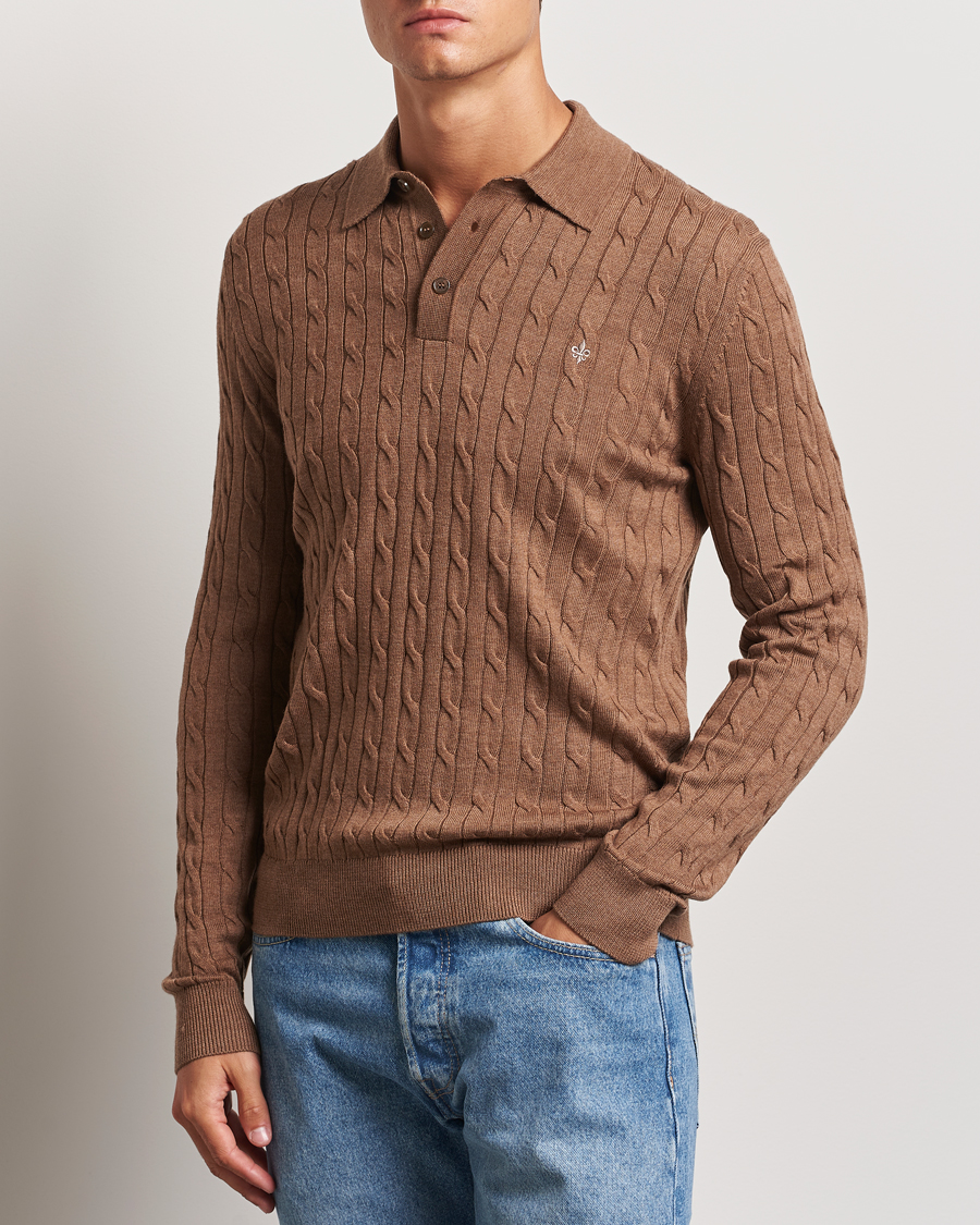 Uomini |  | Morris | Merino Cable Polo Knit Camel