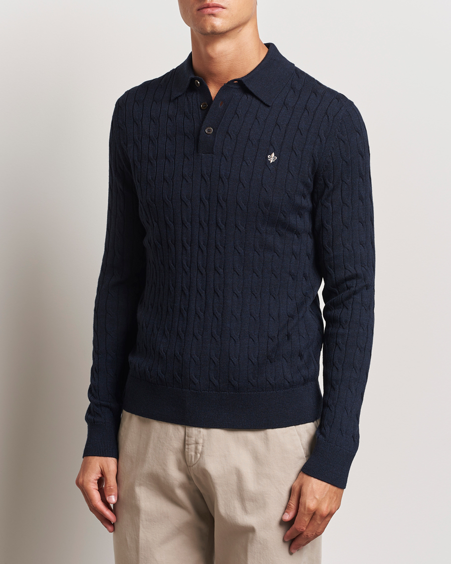 Uomini |  | Morris | Merino Cable Polo Knit Navy