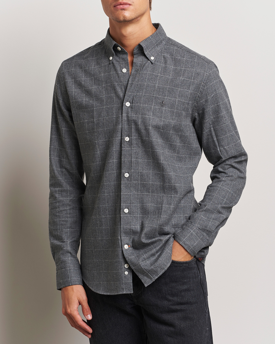 Uomini | Morris | Morris | Flannel Overcheck Shirt Grey