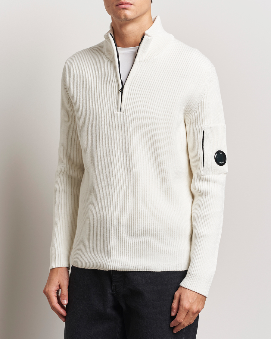 Uomini |  | C.P. Company | Full Rib Knitted Cotton Half Zip Off White