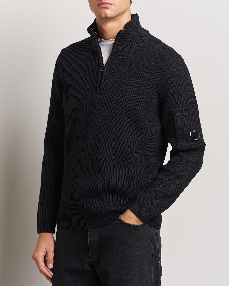 Uomini |  | C.P. Company | Full Rib Knitted Cotton Half Zip Black