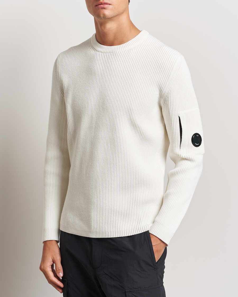 Uomini |  | C.P. Company | Full Rib Knitted Cotton Crew Neck Off White