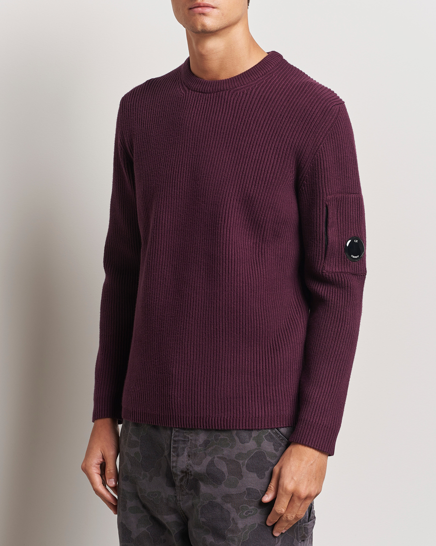 Uomini |  | C.P. Company | Full Rib Knitted Cotton Crew Neck Burgundy