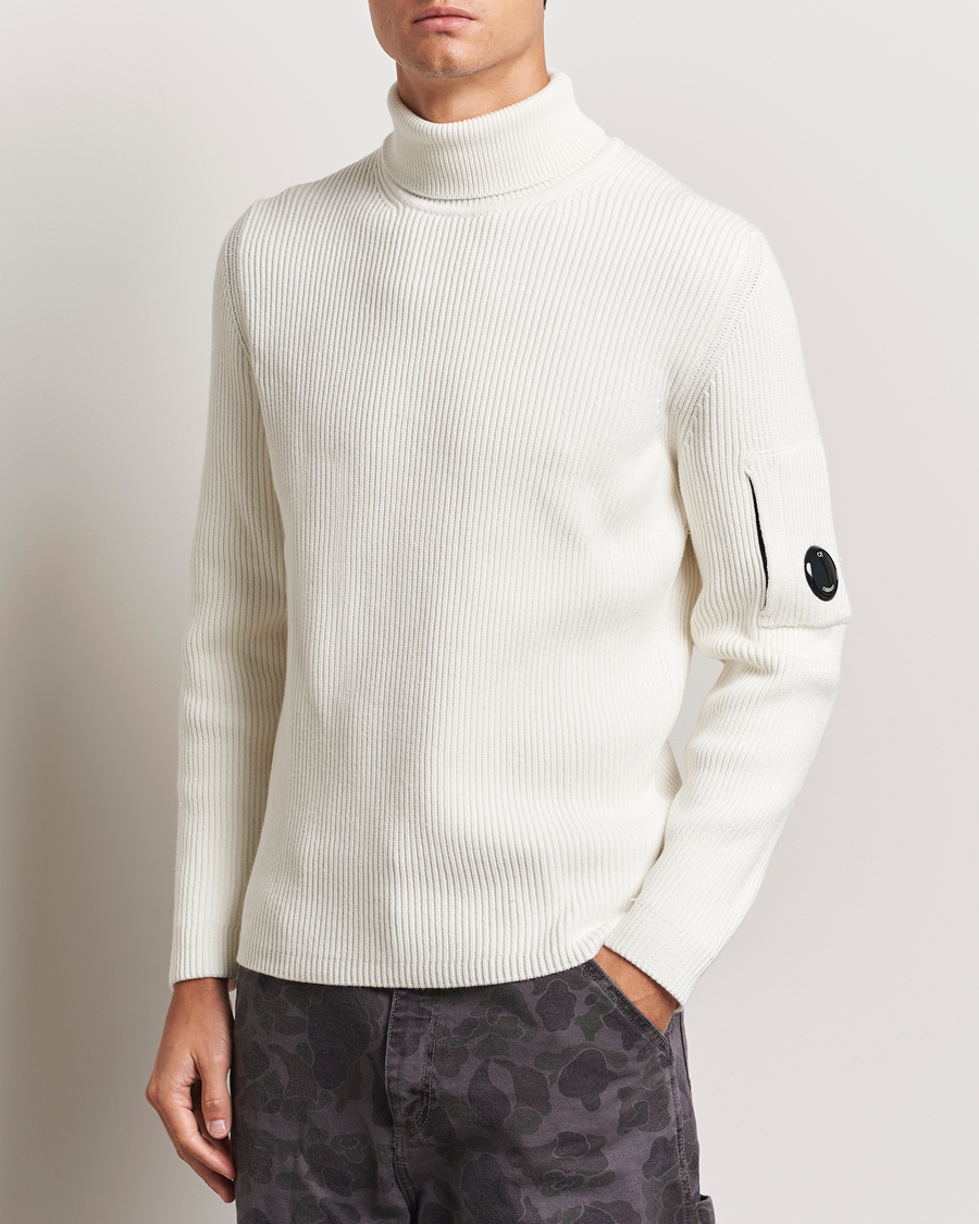 Uomini |  | C.P. Company | Full Rib Knitted Cotton Rollneck Off White