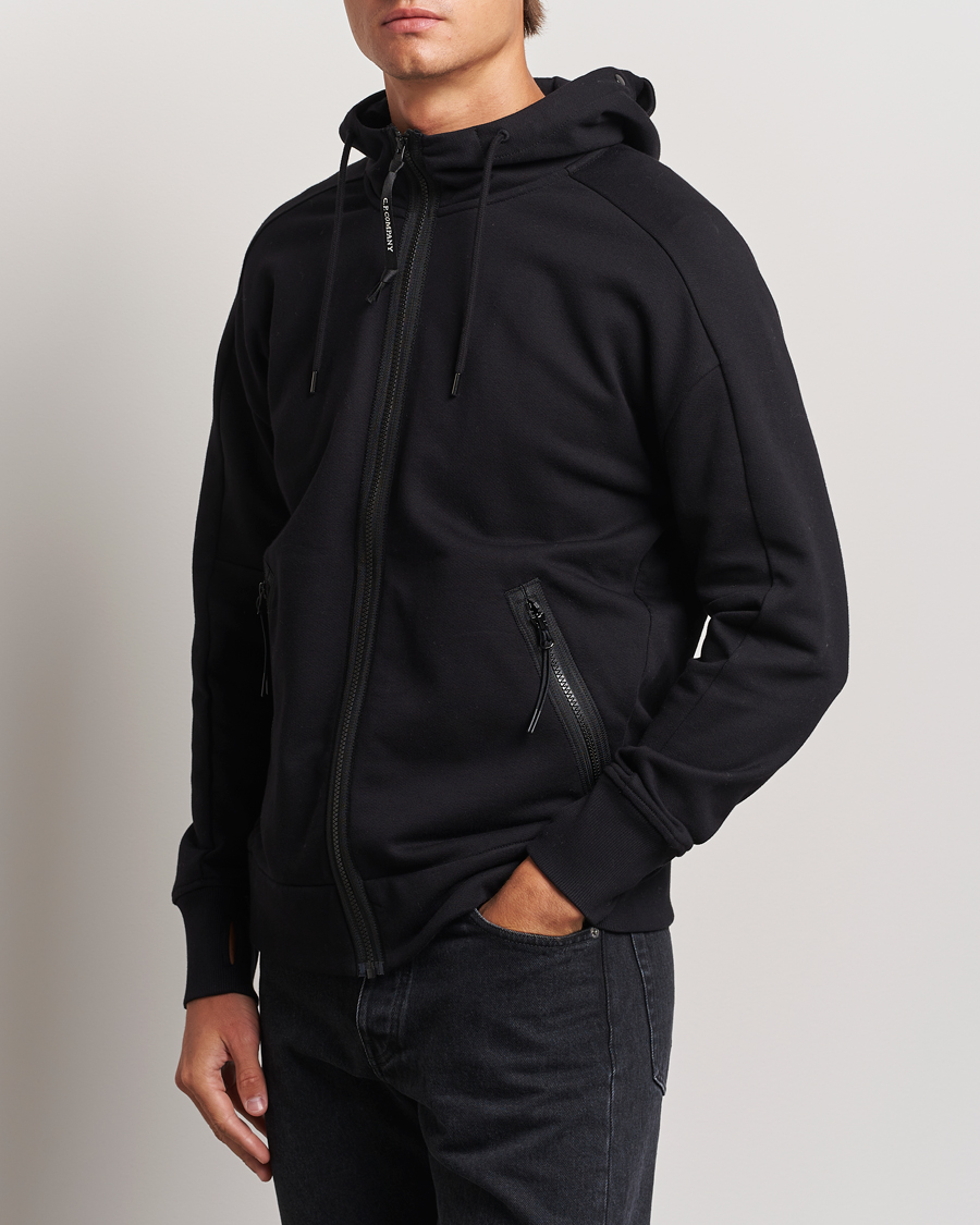 Uomini | Full-zip | C.P. Company | Diagonal Raised Fleece Full Zip Goggle Hoodie Black