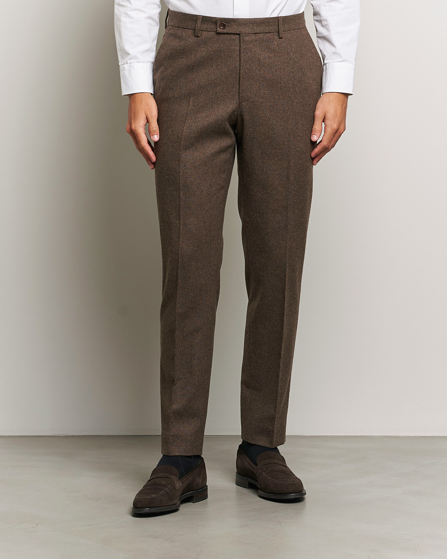 Uomini | Pantaloni da abito | Morris Heritage | Flannel Suit Trousers Brown