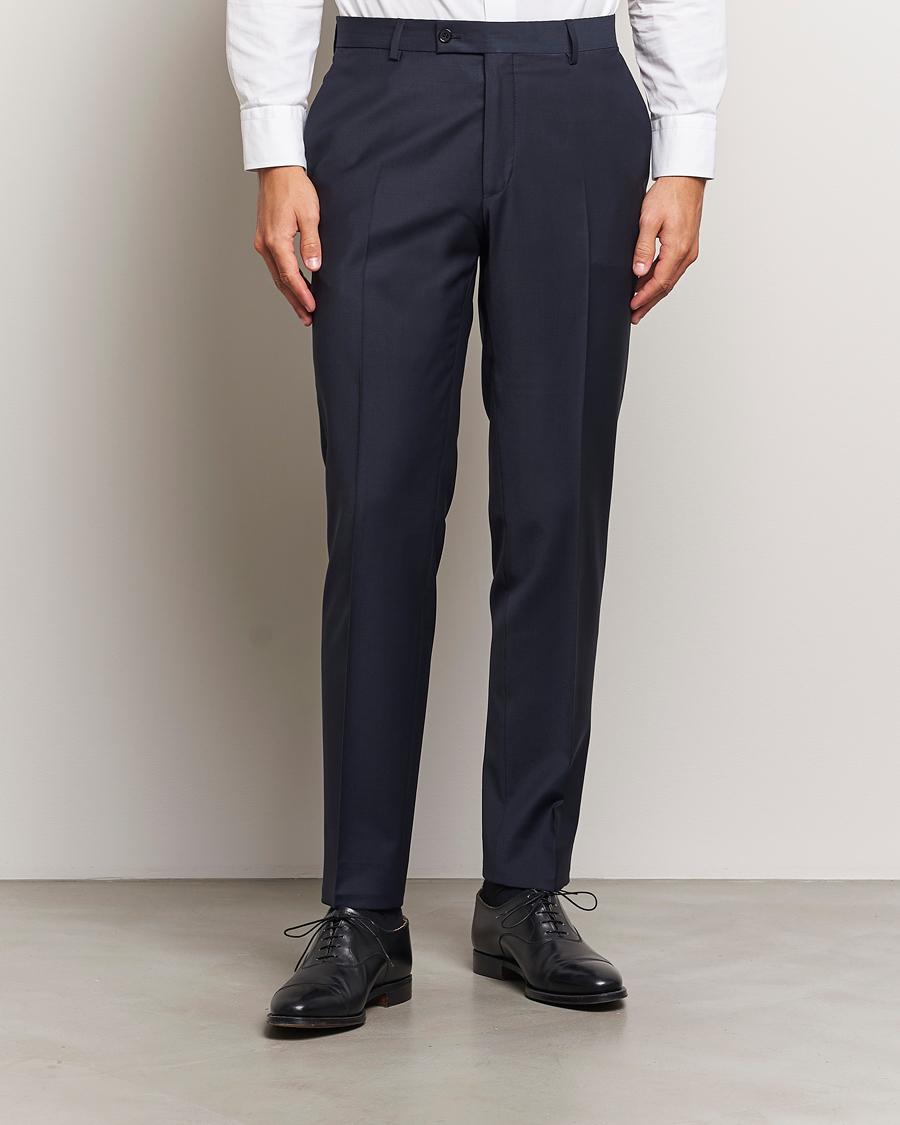 Uomini | Pantaloni | Morris Heritage | Morris Wool Suit Trousers Navy