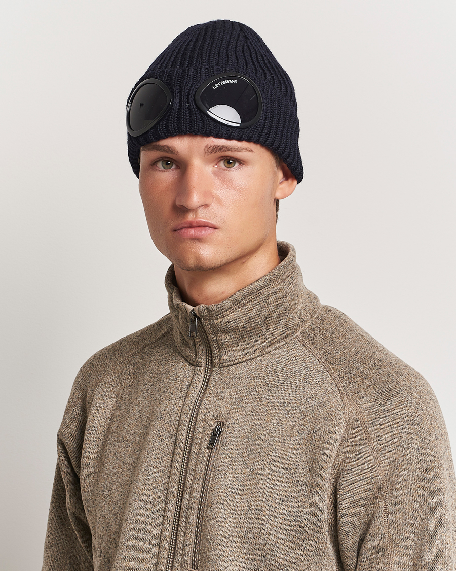 Uomini | Berretti | C.P. Company | Knitted Merino Goggle Beanie Navy