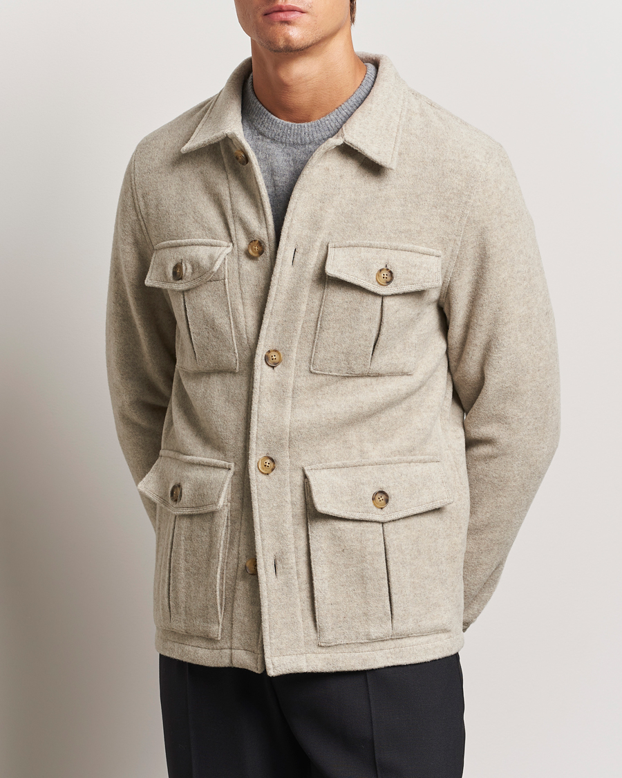 Uomini | Giacche formali | Oscar Jacobson | Safari Wool Shirt Jacket Beige