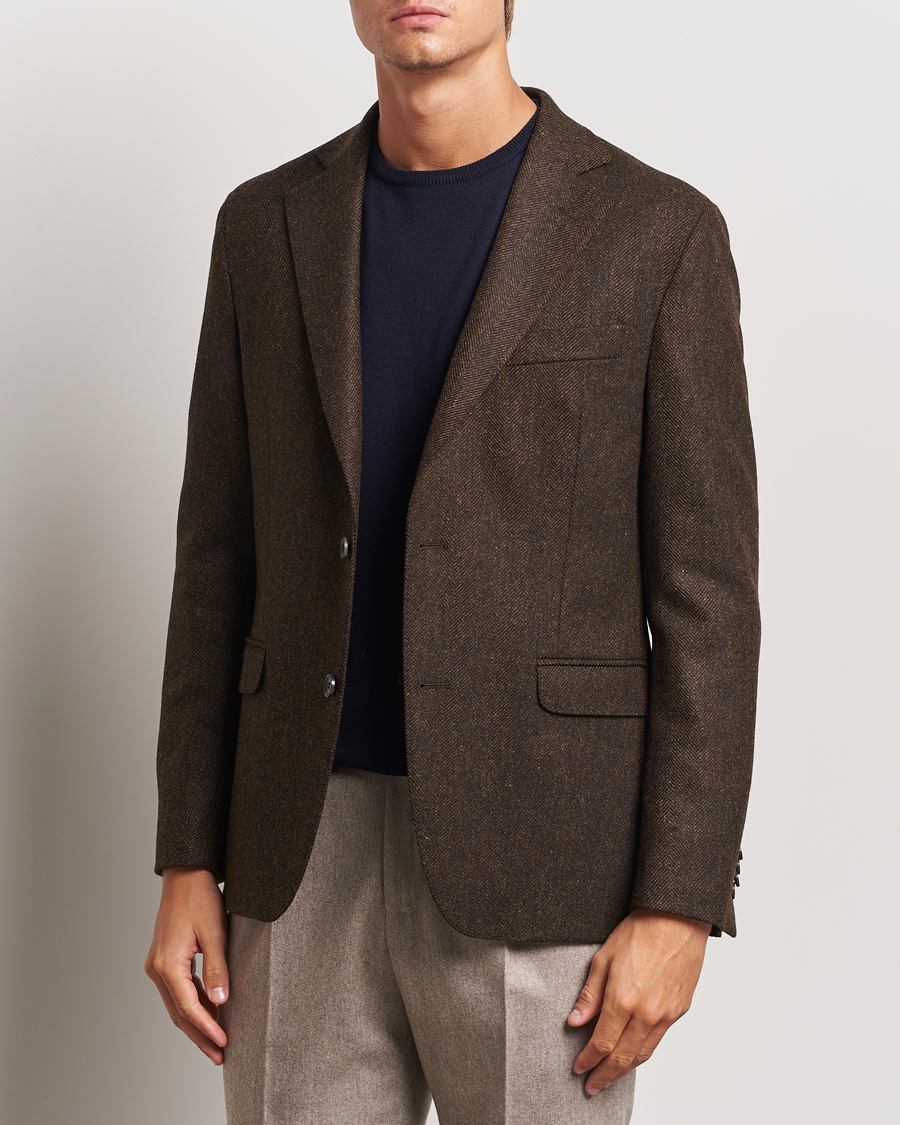 Uomini | Blazers | Oscar Jacobson | Fogerty Moon Herringbone Tweed Blazer Brown