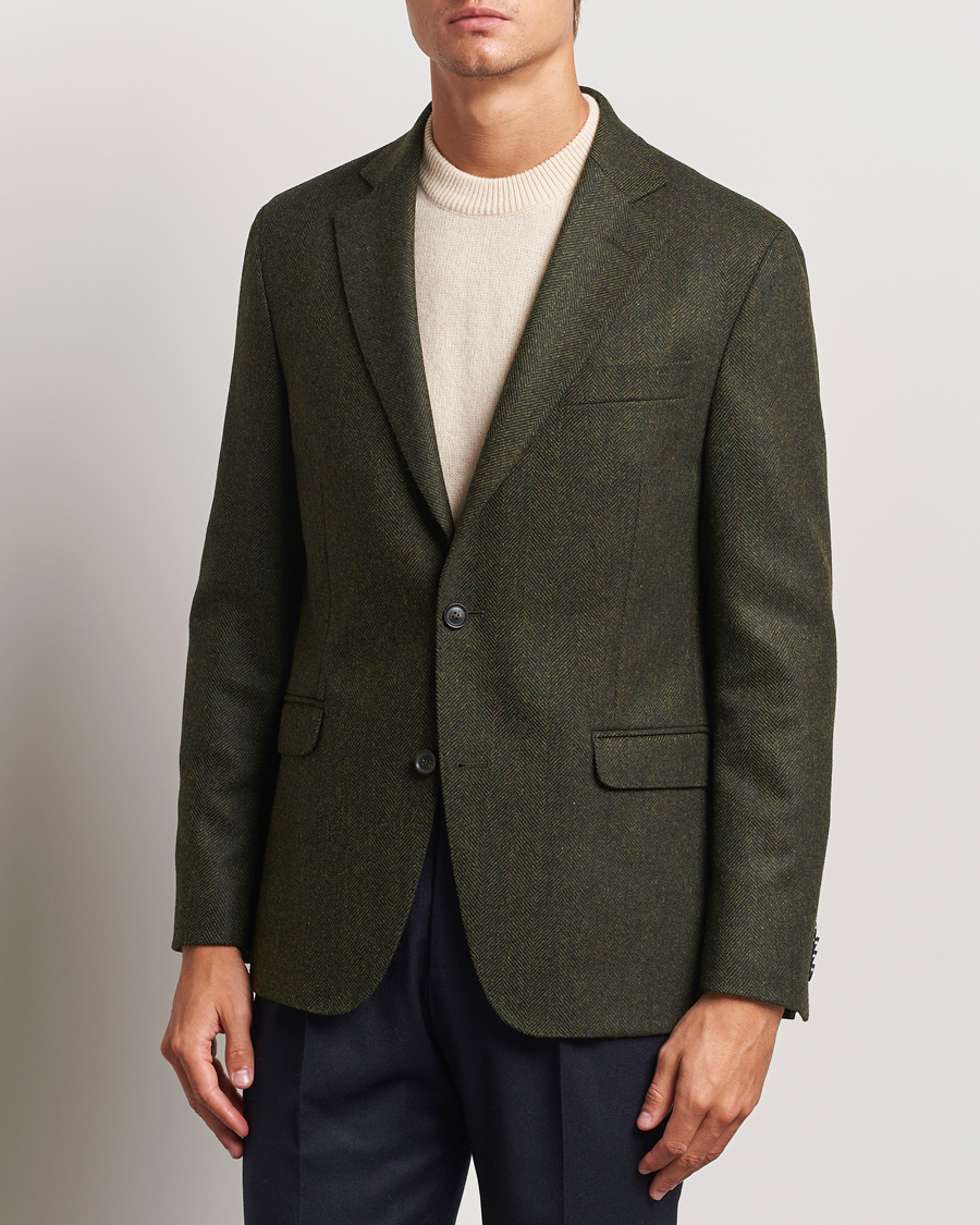 Uomini | Blazer in tweed | Oscar Jacobson | Fogerty Moon Herringbone Tweed Blazer Green