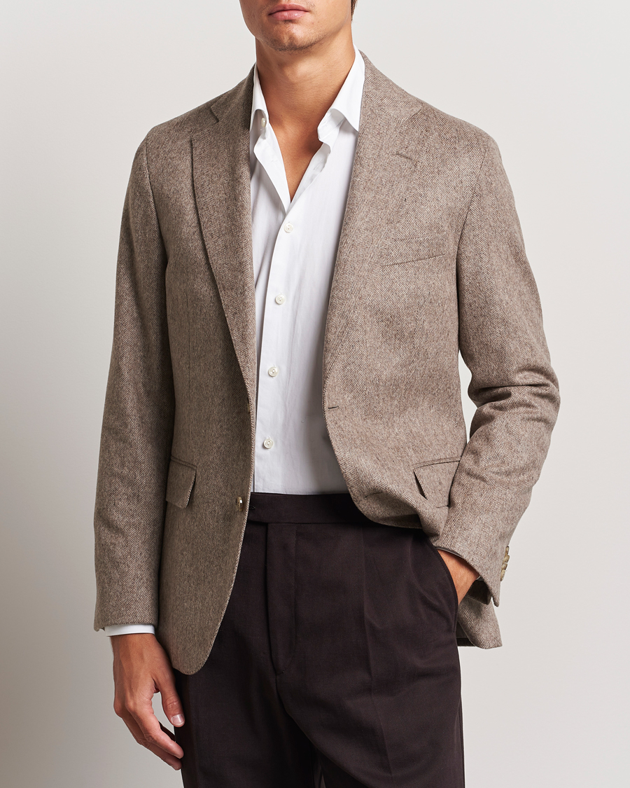 Uomini | Blazer di lana | Oscar Jacobson | Fogerty Herringbone Wool Blazer Beige