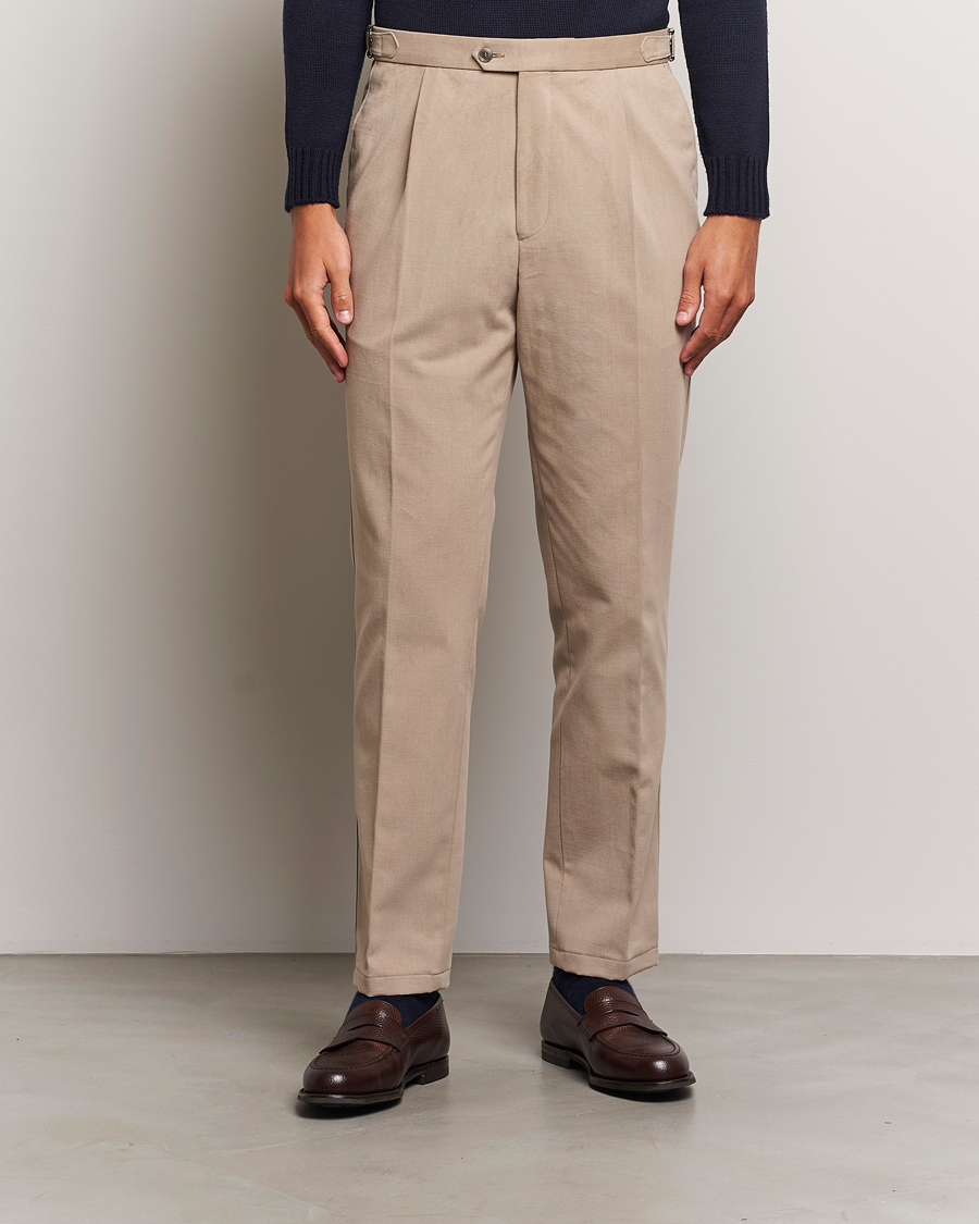 Uomini | Pantaloni | Oscar Jacobson | Delon Brushed Cotton Trousers Beige