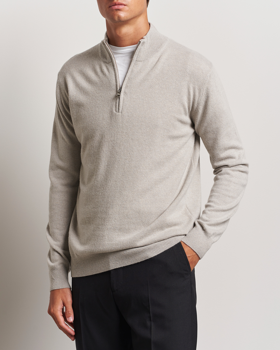 Uomini | Maglieria | Oscar Jacobson | Patton Wool/Cashmere Half Zip Light Beige