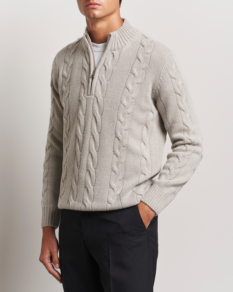 Uomini | Half-zip | Oscar Jacobson | Reine Heavy Cable Knitted Half Zip Beige