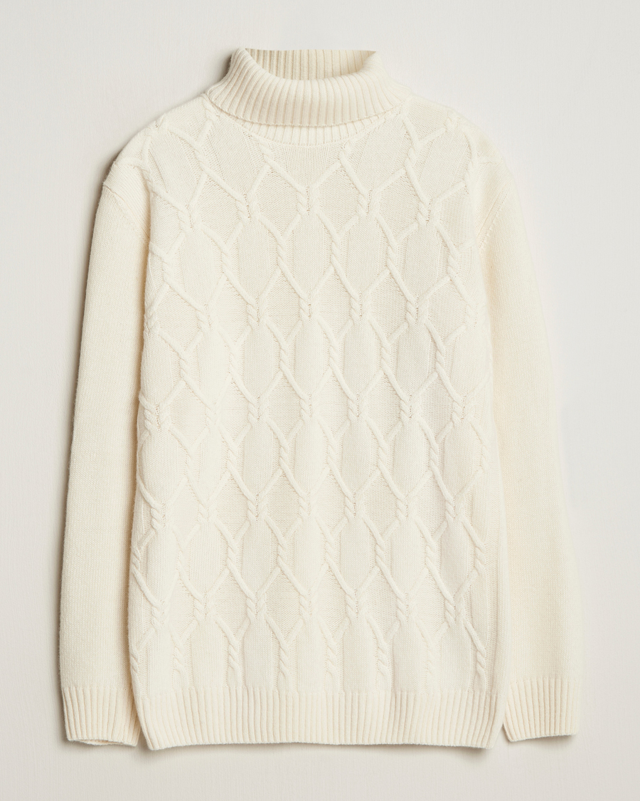 Uomini | Maglieria | Oscar Jacobson | Salomon Heavy Knitted Cable Rollneck White