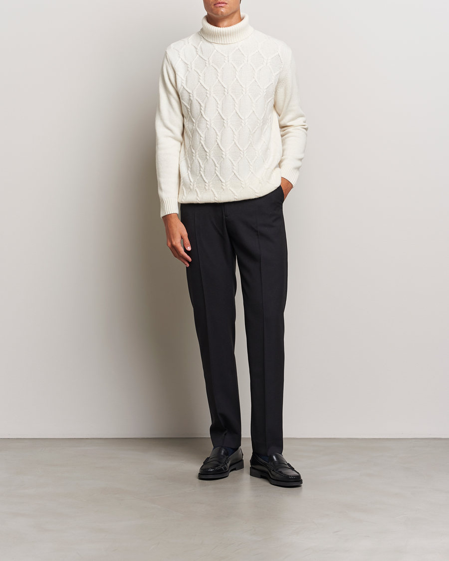 Uomini | Maglieria | Oscar Jacobson | Salomon Heavy Knitted Cable Rollneck White