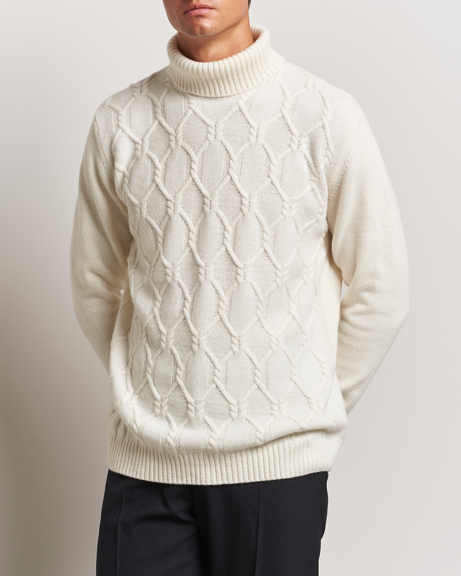 Uomini | Maglieria | Oscar Jacobson | Salomon Heavy Knitted Cable Rollneck White