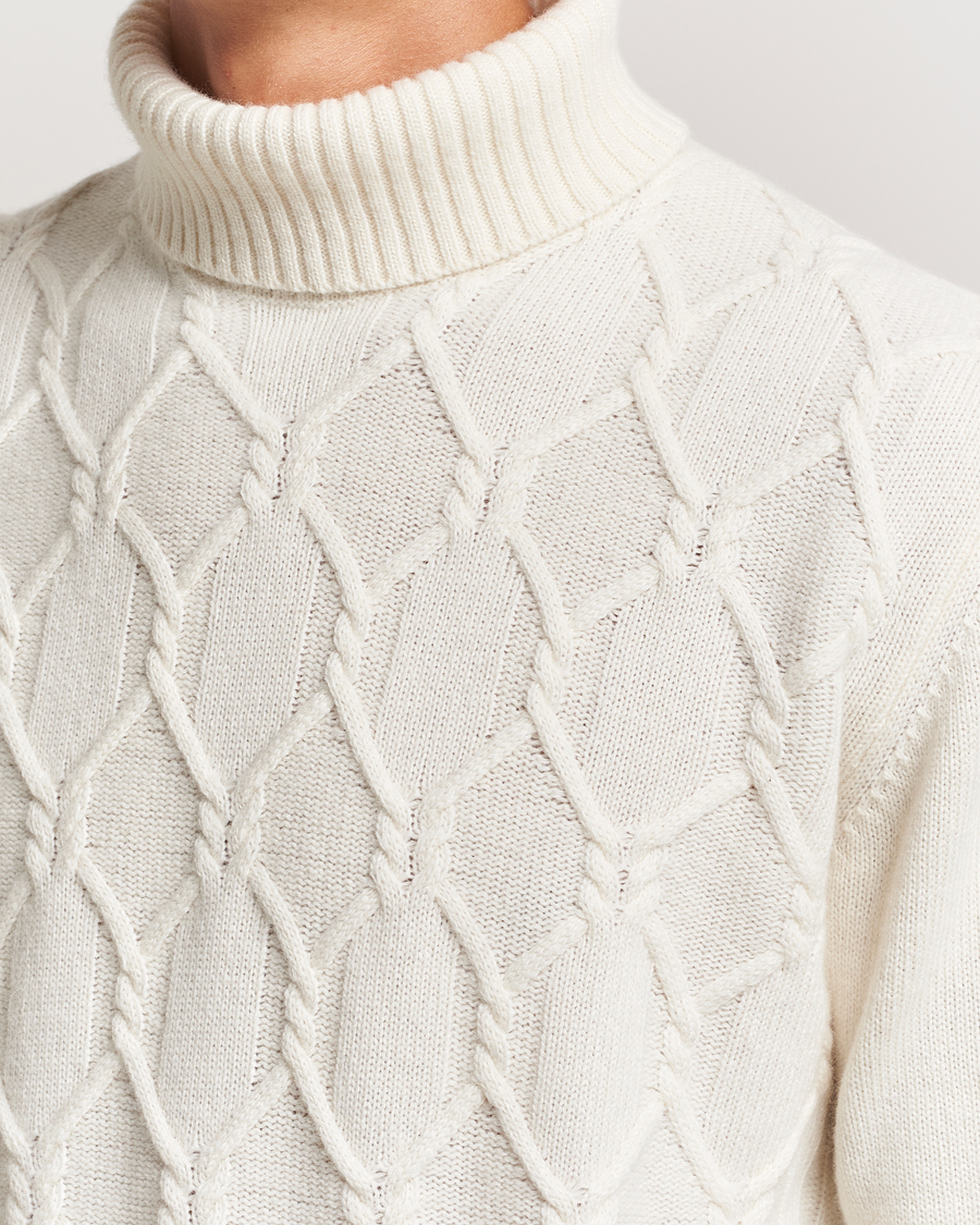 Uomini | Maglieria | Oscar Jacobson | Salomon Heavy Knitted Cable Rollneck White