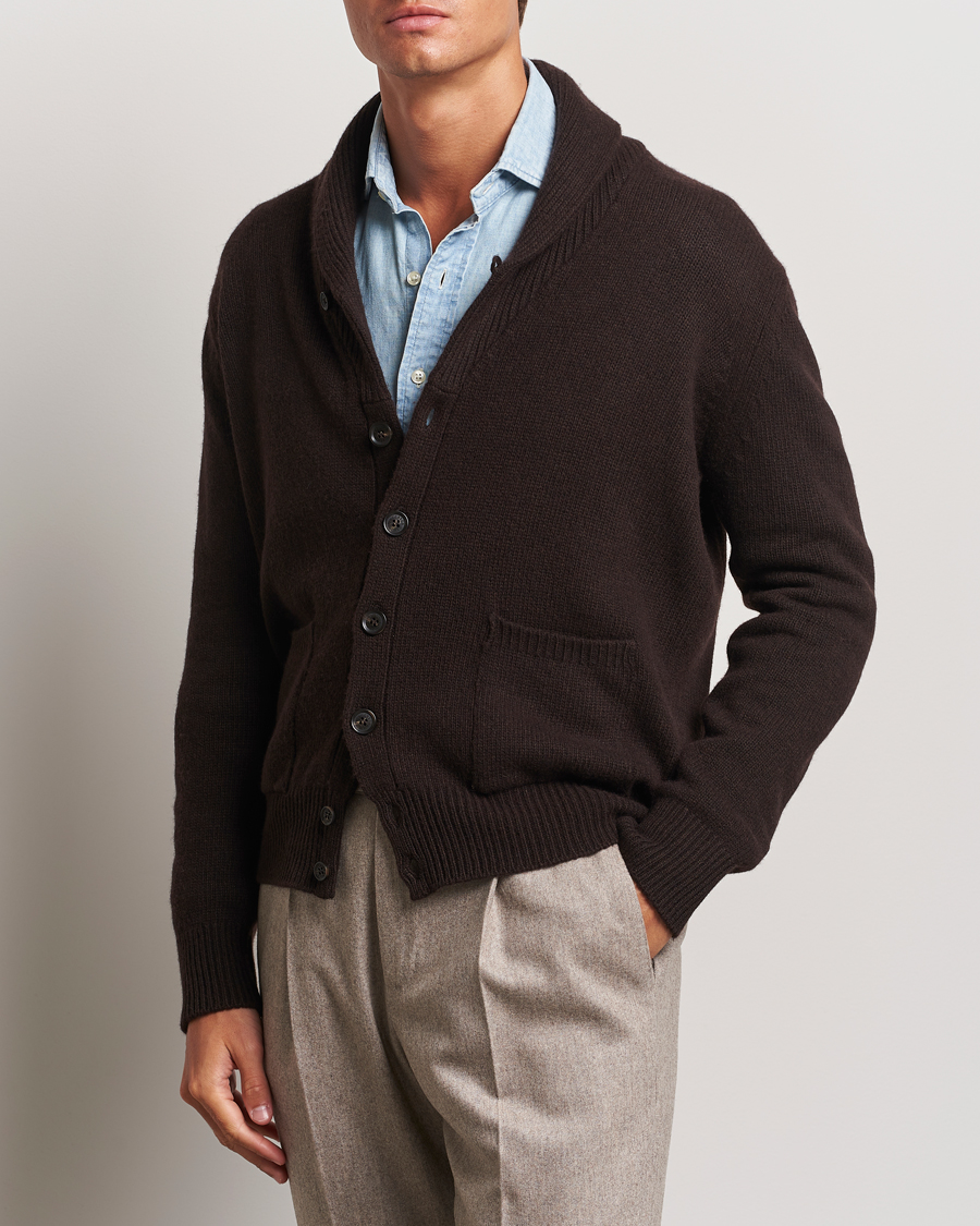 Uomini | Cardigan | Oscar Jacobson | Aspen Heavy Knitted Cardigan Brown