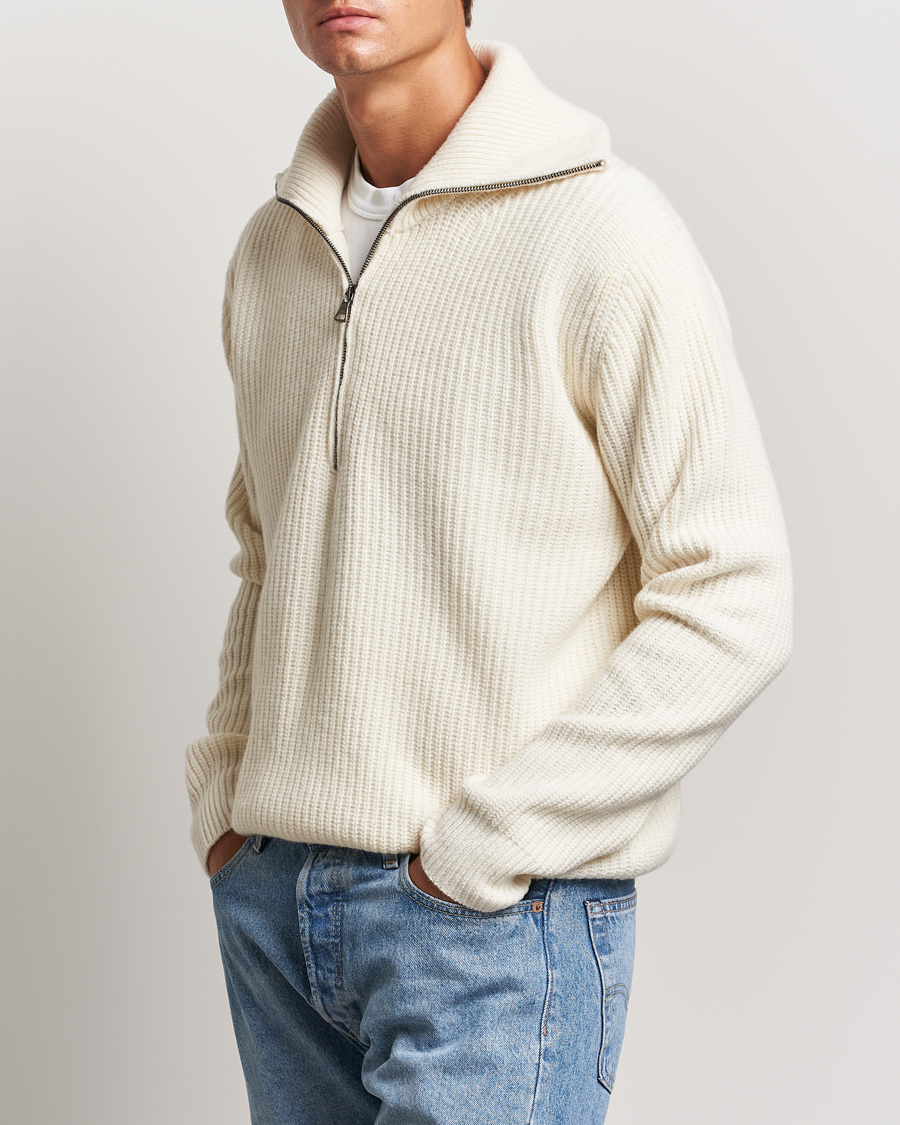 Uomini |  | Oscar Jacobson | Mauritz Heavy Knitted Half Zip White