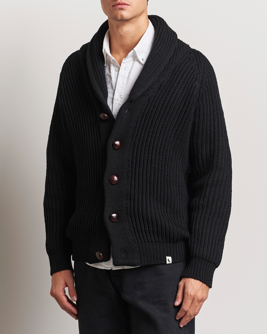 Uomini |  | Peregrine | Wilkinson Ribbed Wool Cardigan Black